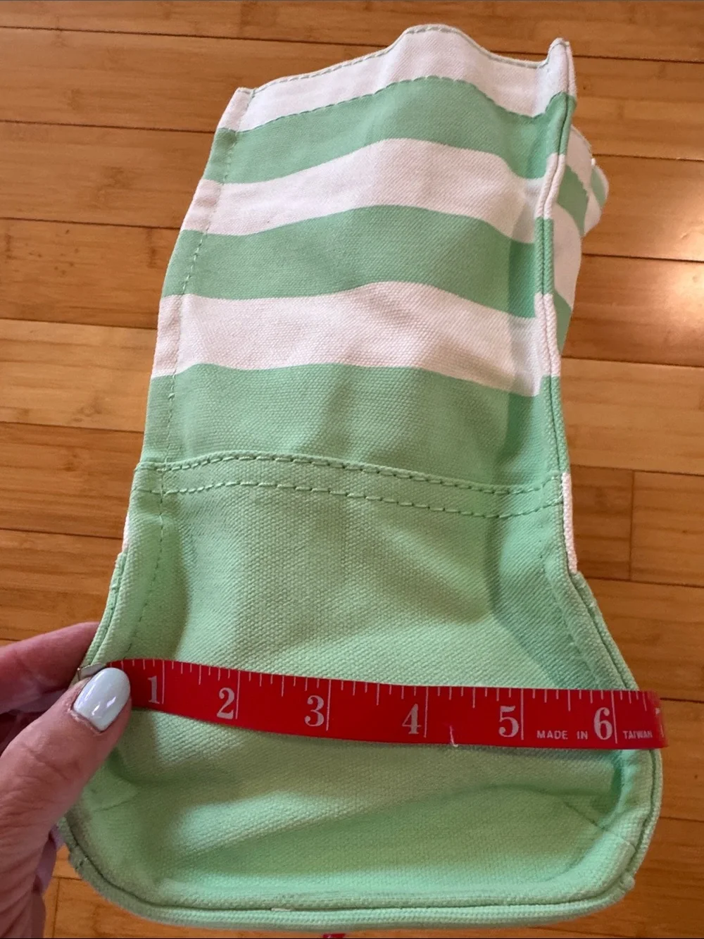 J. Crew Mint and White Striped Canvas Tote